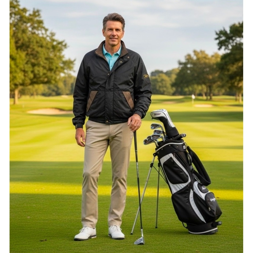FootJoy DryJoys Golf Rain Jacket Men's Medium‎ Black Houndstooth Windbreaker